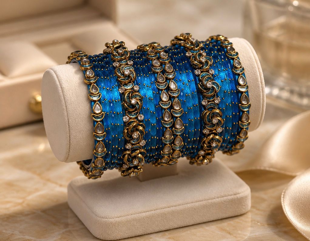 Handmade Silk Thread Bangles – Blue (18 Bangles)