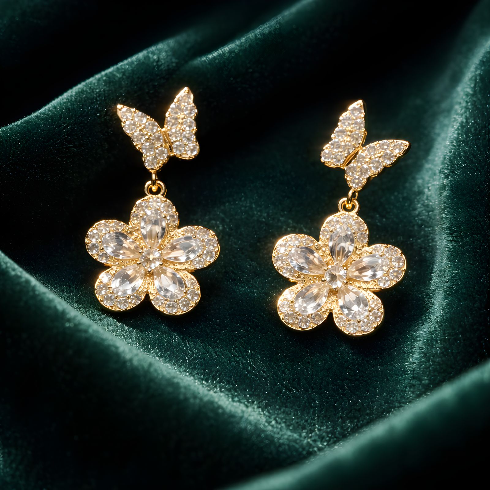 Antitarnish Butterfly BloomStone Drop Earrings
