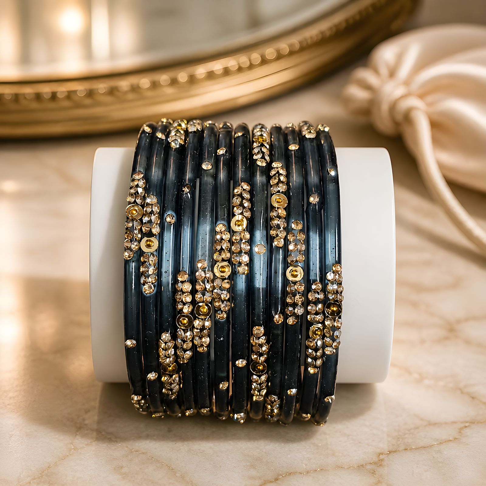 Dark Grey Glass Bangles