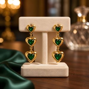 Emerald Heart Drop Earrings
