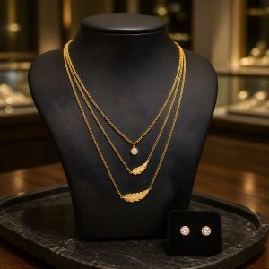 Antitarnish Multilayer Feather chain set with earrings