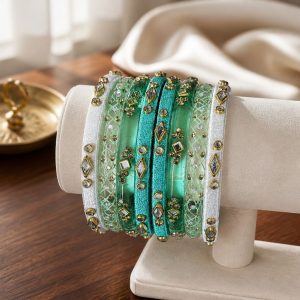 Sea Green and White Bangles Combo