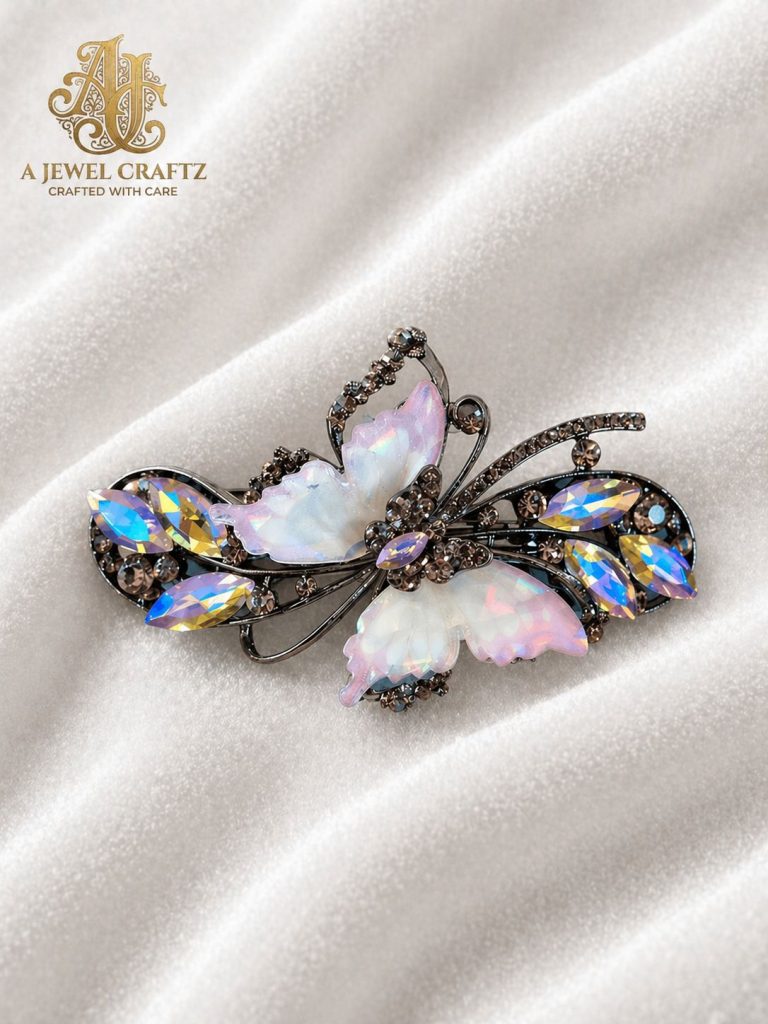 White Butterfly Stone Centre Clip