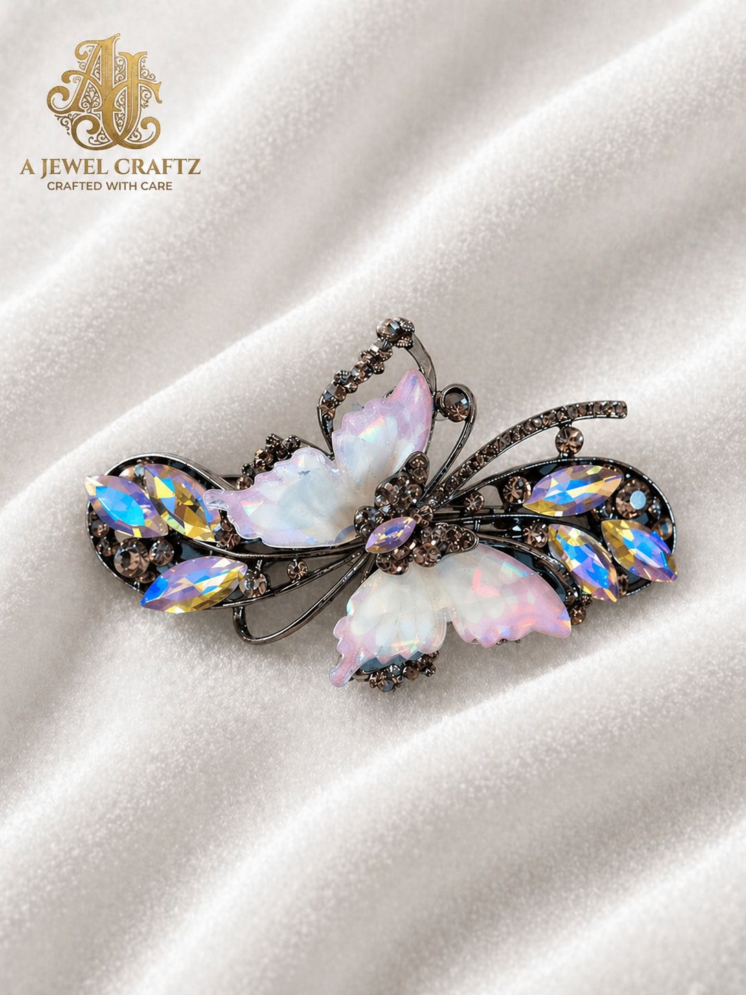 White Butterfly Stone Centre Clip
