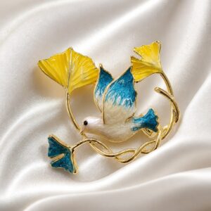 Antitarnish Peace Dove & Ginkgo Leaf Brooch