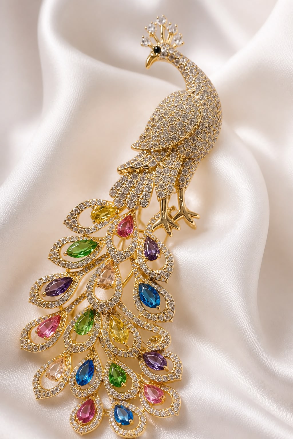 Antitarnish Royal Peacock Multicolor Crystal Brooch