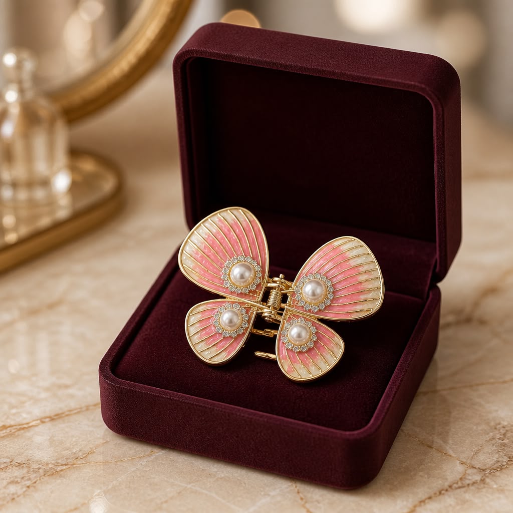 Antitarnish Butterfly Pearl Hair Clutch