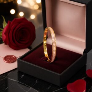 Antitarnish Pink Baguette Stone Stainless Steel Bracelet
