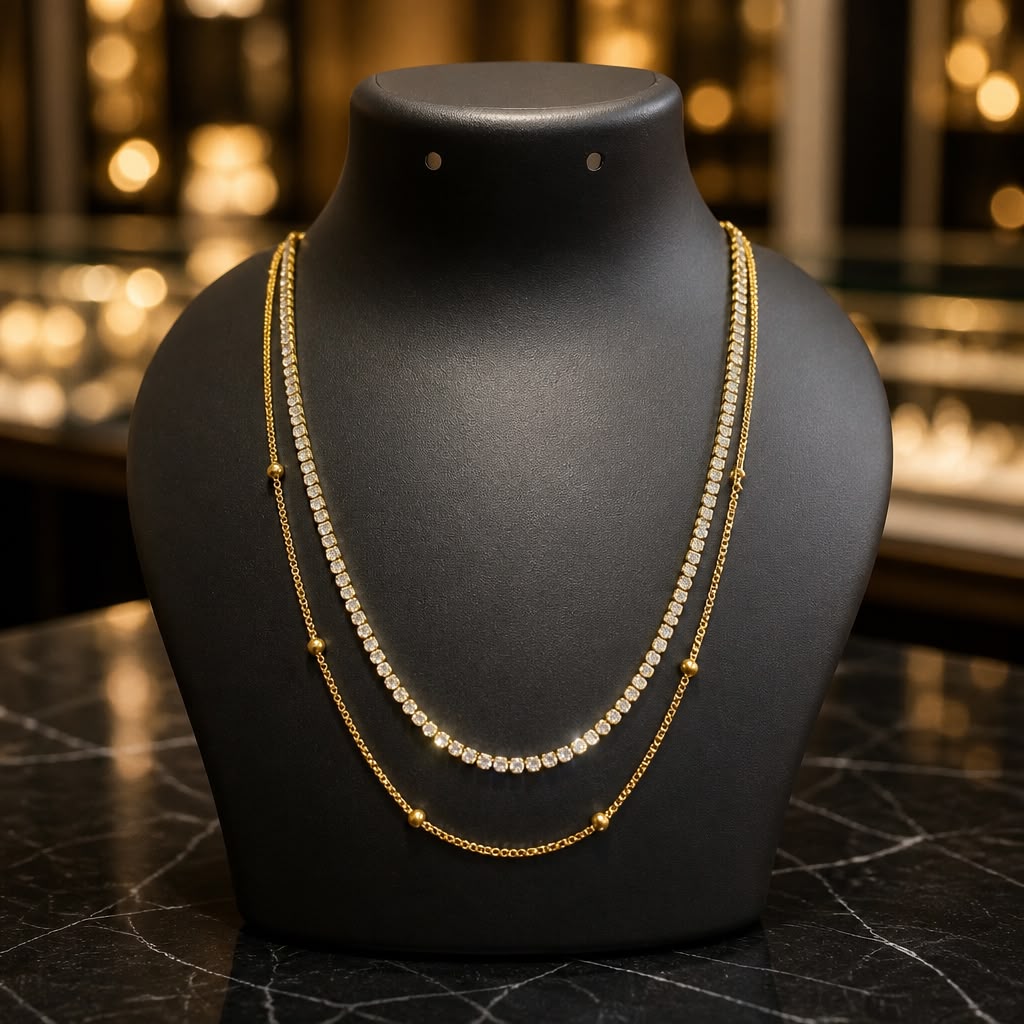 Antitarnish Gold Layered Tennis Chain Necklace
