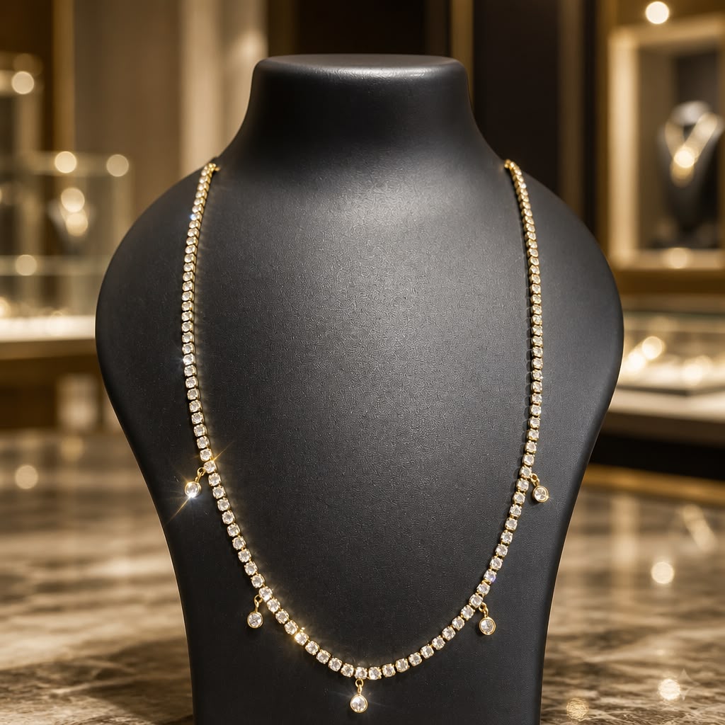 Antitarnish Gold Drop Tennis Chain Necklace