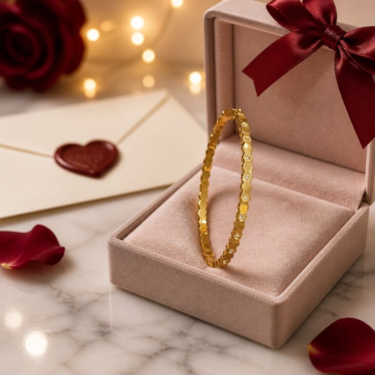 Antitarnish Gold Faceted Stone Stainless Steel Bracelet