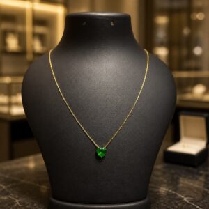 Antitarnish Gold Green Heart Pendant Chain