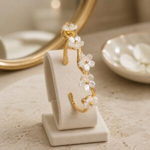 Antitarnish Cherry Blossom Gold Stainless Steel Cuff Bracelet