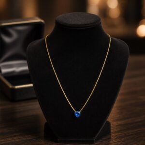 Antitarnish Gold Blue Heart Pendant Necklace