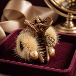 Antitarnish Velvet Fur Crystal Hair Clutch