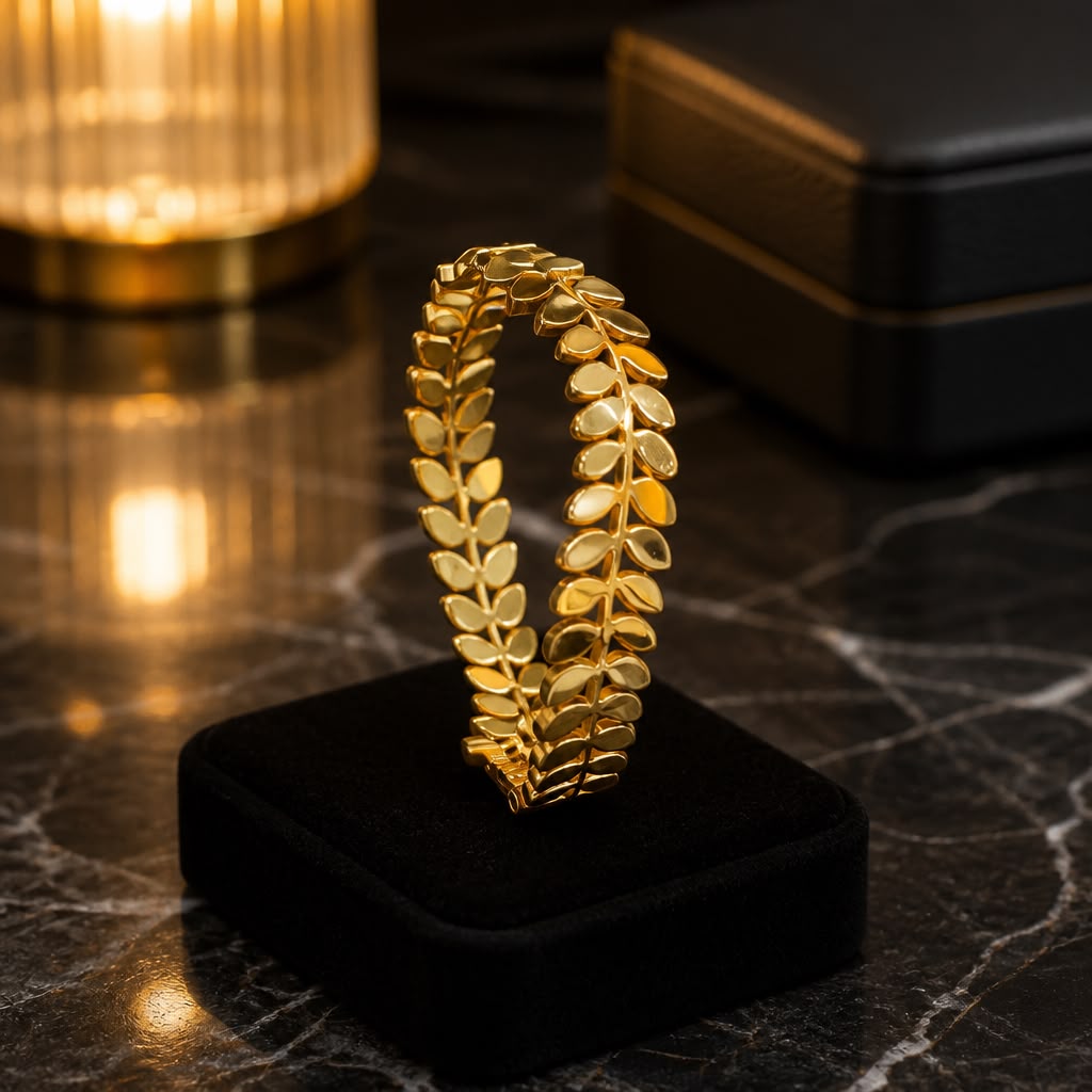 Antitarnish Golden Laurel Leaf Stainless Steel Bracelet