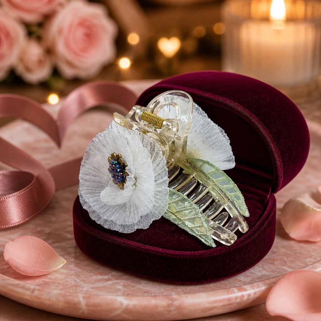Antitarnish White Lace Floral Hair Clutch