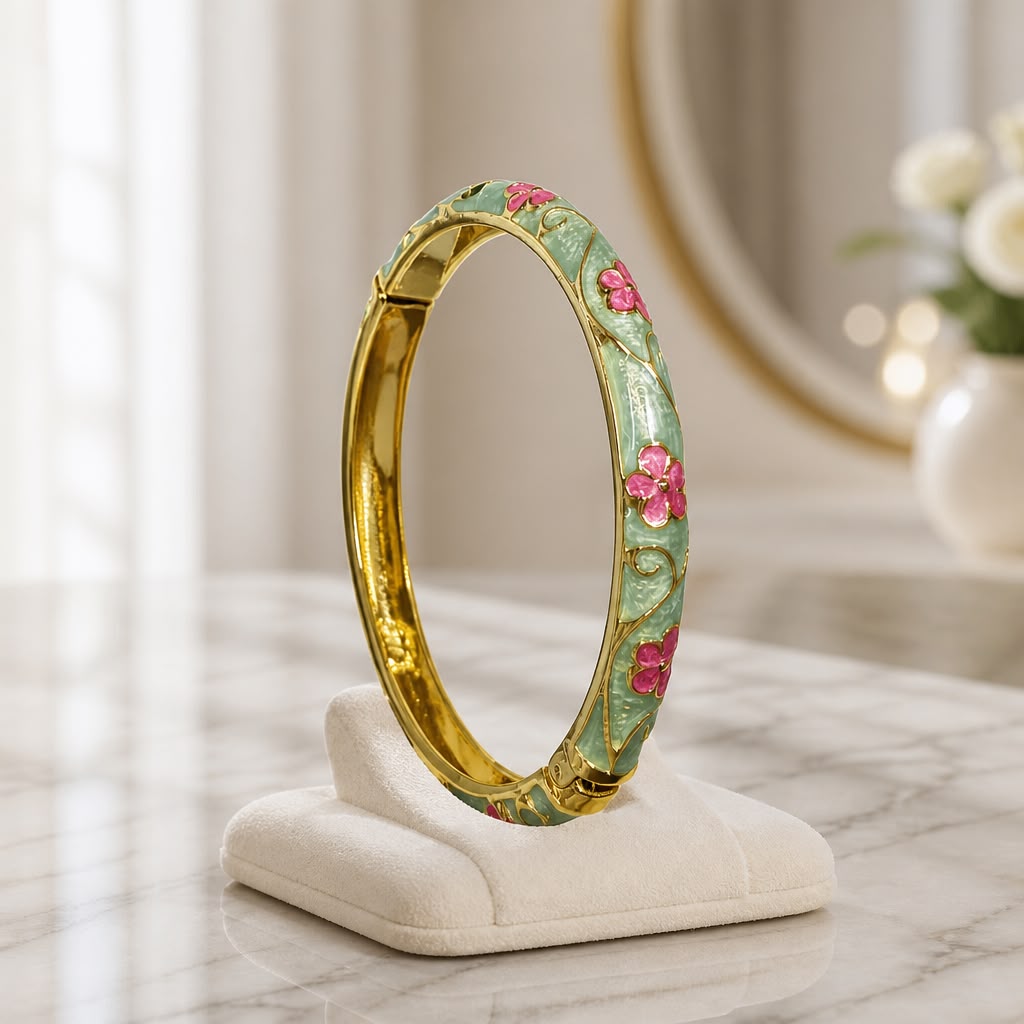 Antitarnish Mint Bloom Meenakari Bracelet