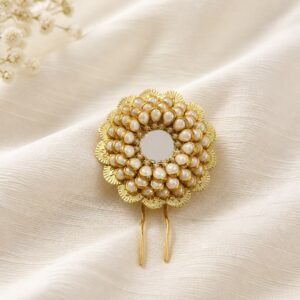 Handmade Kundan Pearl & Mirror U-Pin Hair Accessory