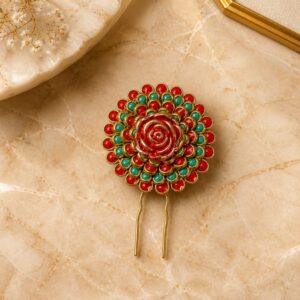 Handmade Kundan Rose U-Pin Hair Accessory